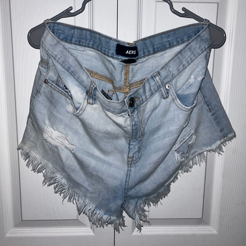 Aero High Rise Shortie Denim Shorts